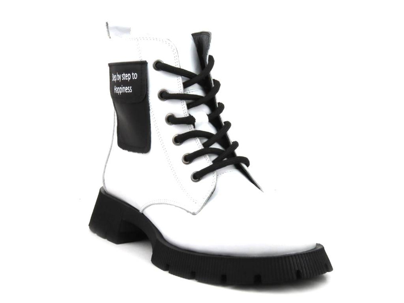 Botki damskie skórzane na klocku - VENEZIA G0153128, białe