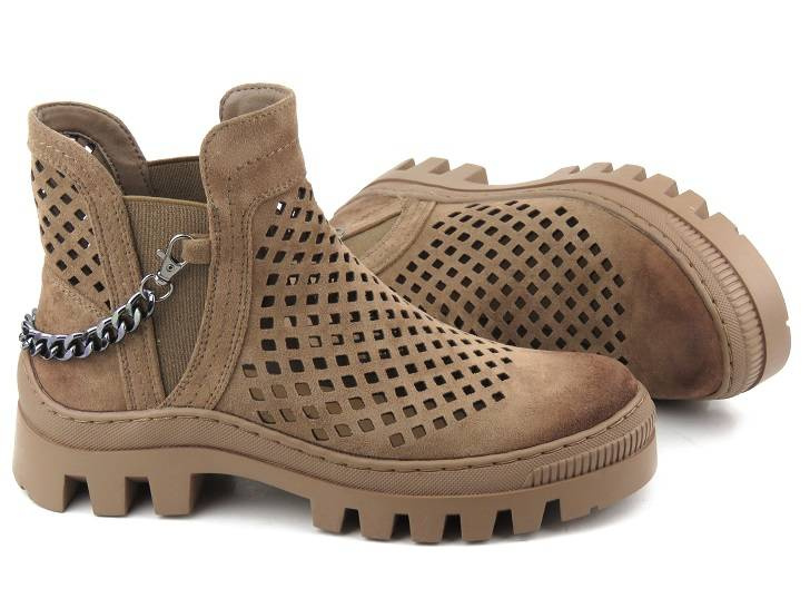 Botki damskie wiosenne, ażurowe workery - Potocki 23-12028BR, brązowe