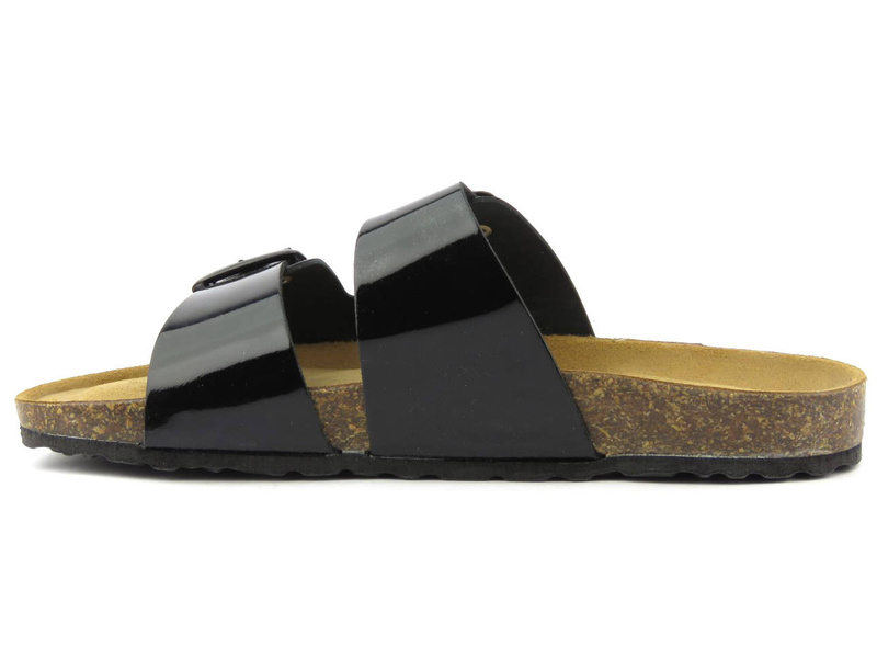 Skórzane klapki damskie z regulowanymi paskami - MARCO TOZZI 27405, czarne