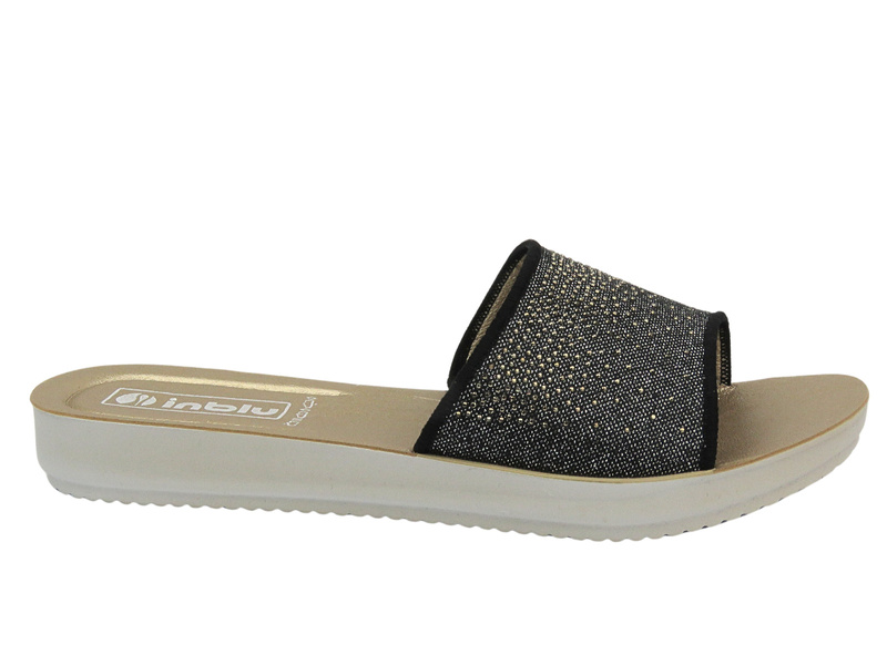 Klapki Damskie Z Cekinami INBLU Mimi Czarne Wsuwane