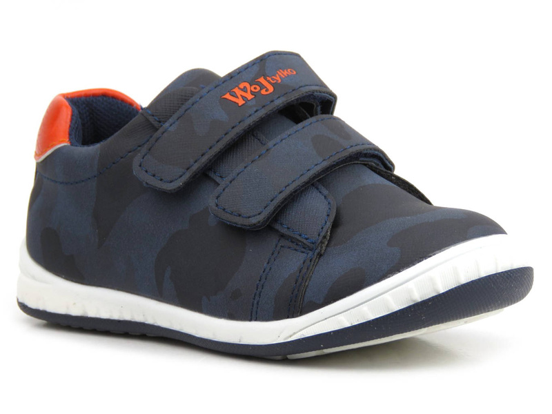 Półbuty, buty sportowe dziecięce ze skórzaną wyściółką - Wojtyłko 22006, granatowe w moro