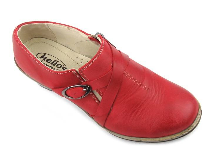Skórzane półbuty damskie na koturnie HELIOS KOMFORT 664, czerwone