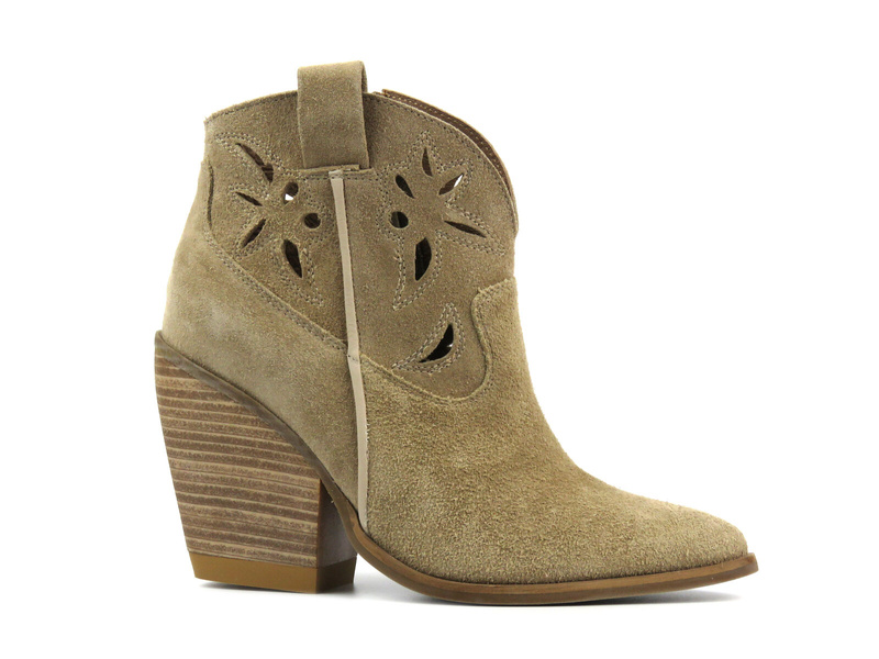 Ażuowe botki damskie na obcasie - CARINII B9483, beżowe