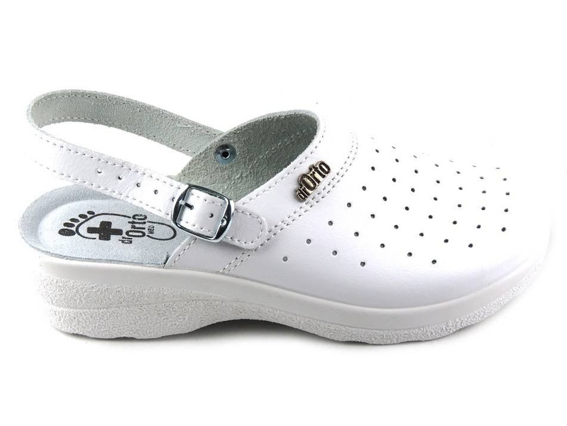 Skórzane klapki damskie sanitarne, lekarskie - Dr Orto 157D002, białe