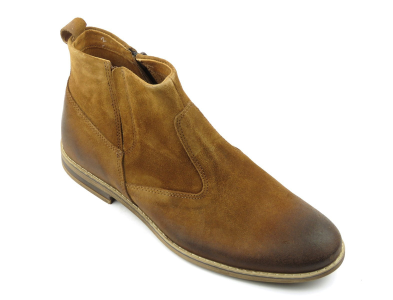 Skórzane botki męskie z suwakiem - Riko 859, rude