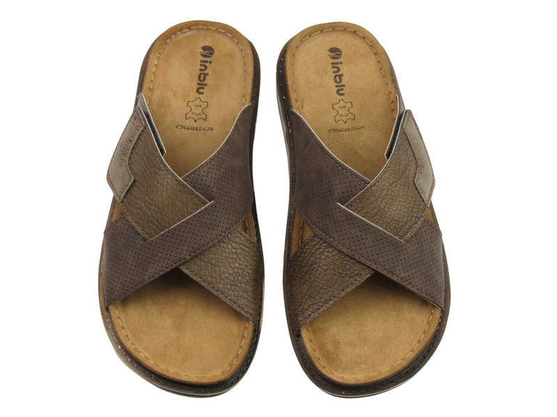 Wygodne klapki męskie na rzep ciemnobrązowe INBLU BU-17