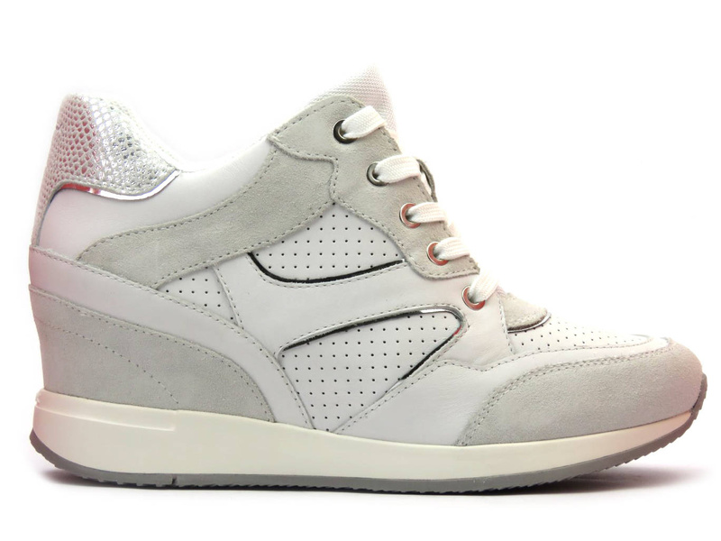 Sneakersy damskie na ukrytym koturnie - GEOX Respira D250QA, białe