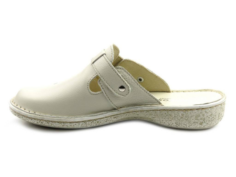 Klapki damskie z regulowanym paskiem - Helios Komfort 264, kremowe