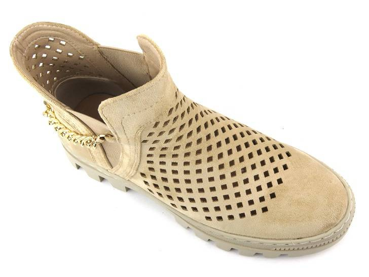 Botki damskie wiosenne, ażurowe workery - Potocki 23-12028BG, beżowe