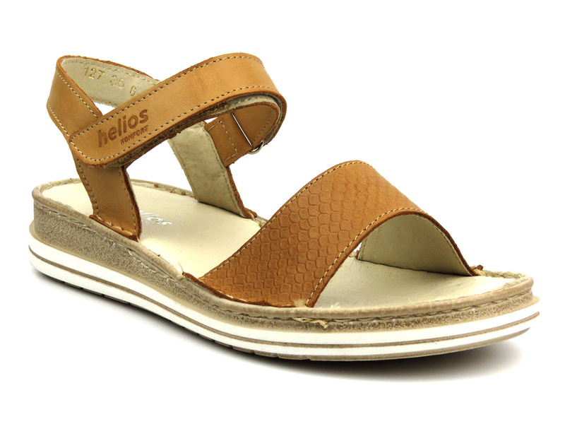 Skórzane sandały damskie - HELIOS Komfort 127, jasnobrązowe