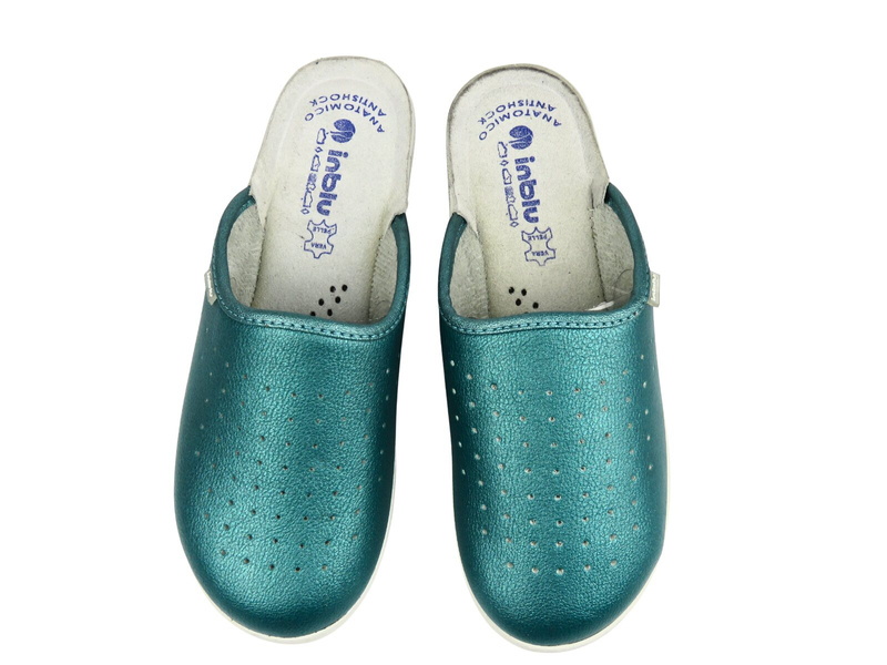 Skórzane klapki damskie Inblu 50-33N, zielone