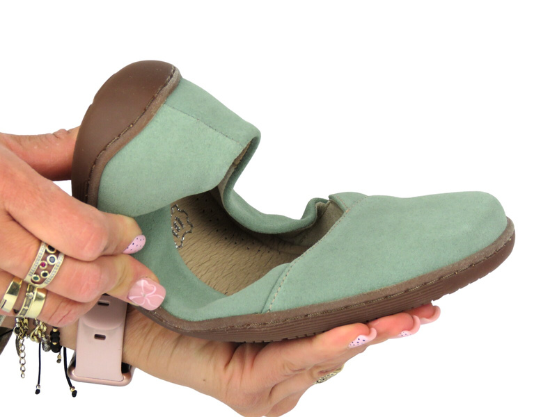 Barefoot skórzane minimalistyczne półbuty damskie o podwyższonej tęgości H - Nika Komfort 1451 zielone