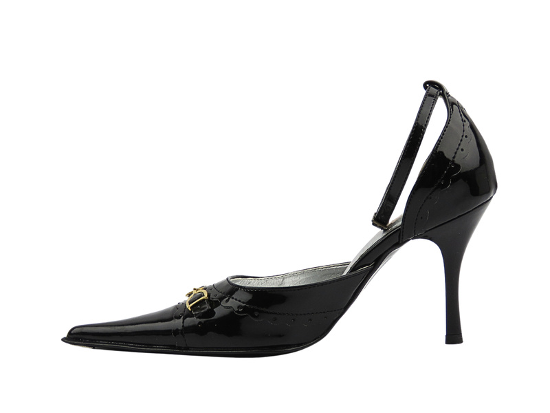 Lakierowane czółenka damskie na szpilce czarne Vigo 665
