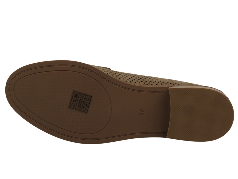 Eleganckie ażurowe mokasyny półbuty damskie - Potocki 25-12585, khaki