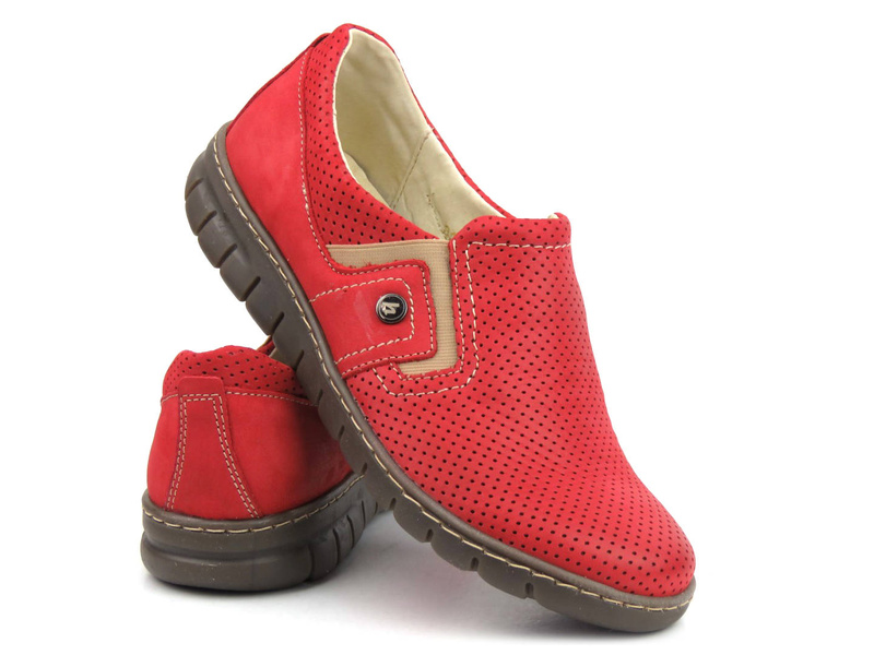 Wygodne półbuty damskie slip on - Helios Komfort 329, czerwone
