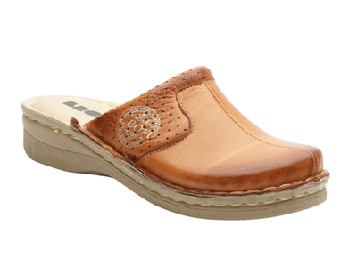 Skórzane klapki damskie brązowe Leon 360