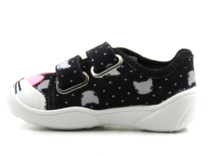 Kapcie, buty dziecięce na rzepy - BEFADO 907P151, czarne w kotki