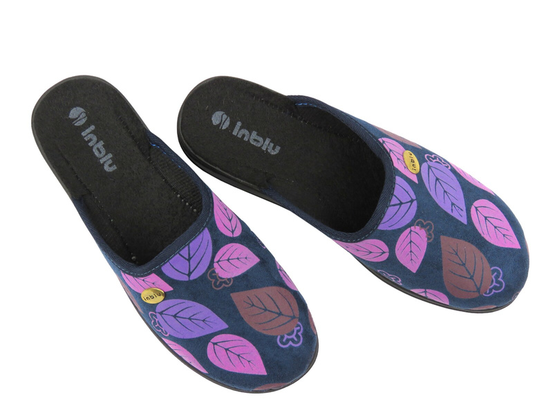 Damskie kapcie Inblu CA-5F granatowe z kolorowym motywem liści