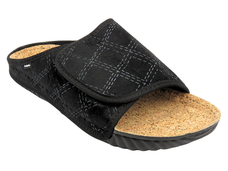 Kapcie męskie z korkową wkładką - INBLU FM-1F, czarne na rzep