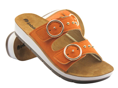 Klapki damskie z klamrami - INBLU CP-54, rdzawy