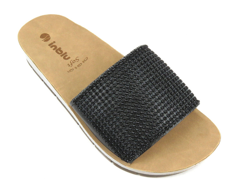 Klapki damskie ze zdobioną cholewką- INBLU BRILLA, czarne