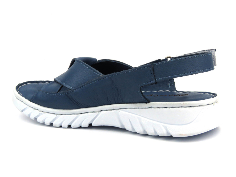 Skórzane sandały damskie na rzep - Potocki 24-84300, niebieskie