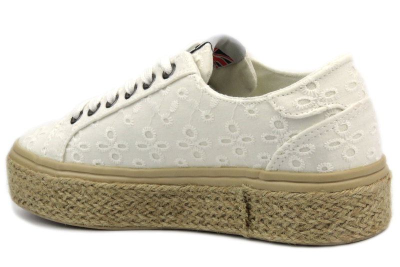 Trampki damskie z plecioną podeszwą - Lee Cooper LCW-24-44-2425L, białe