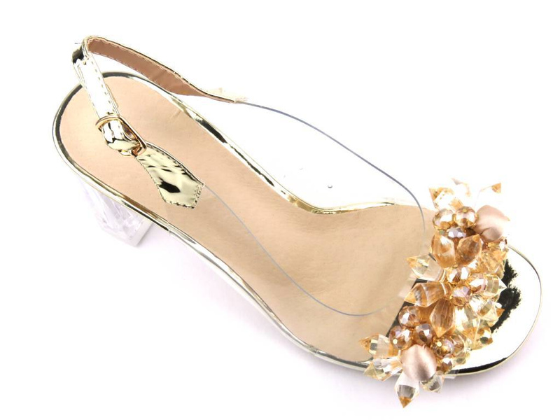 Silikonowe sandały damskie na obcasie - S. Barski MR-C1, złote