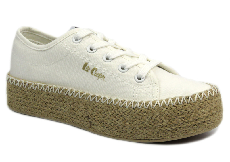 Trampki damskie z plecioną podeszwą- LEE COOPER LCW-24-44-2410L, białe
