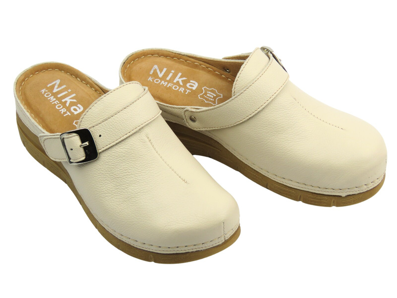 Wygodne klapki, chodaki damskie na grubej podeszwie - Nika Komfort 1395, beżowe