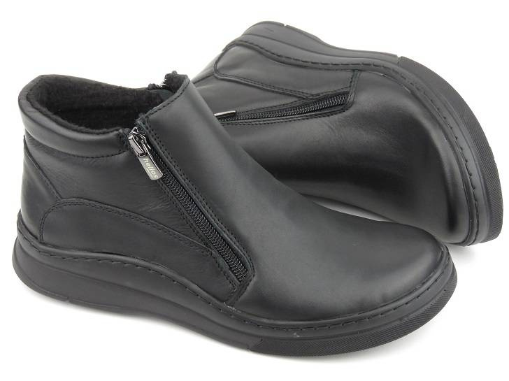 Botki damskie na dwa suwaki - HELIOS Komfort 595, czarne