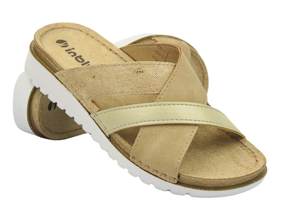 Klapki damskie ze skórzaną wkładką - Inblu CN-45, piaskowe