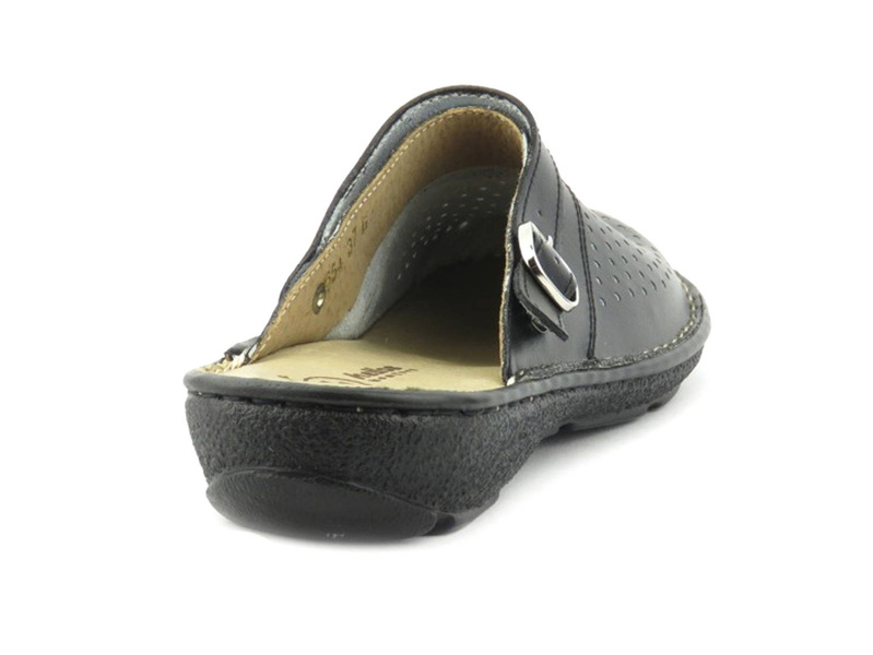 Skórzane klapki damskie polskiej marki Helios Komfort 654, czarne