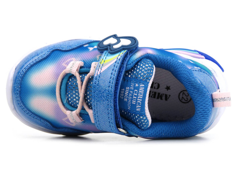Buty dziecięce sportowe ze świecącą podeszwą - American Club ES89/22, niebieskie