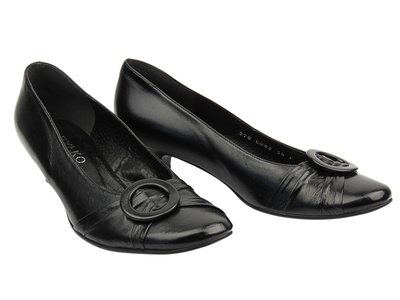 Czarne czółenka skórzane RYŁKO E3200AE na kaczuszce