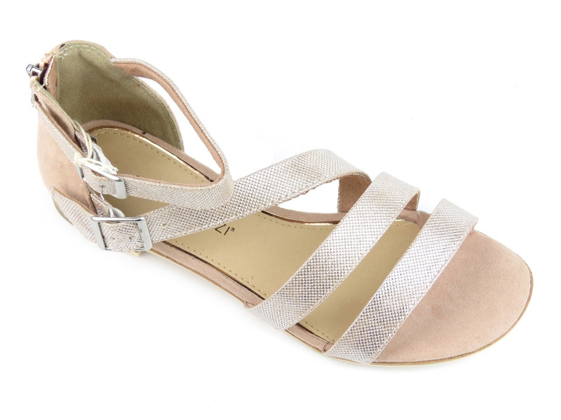 Sandały damskie z połyskującą cholewką - Marco Tozzi 28104, różowe