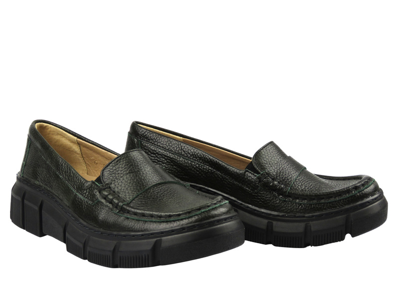 Wygodne damskie mokasyny ze skóry naturalnej Helios Komfort 659S, zielone