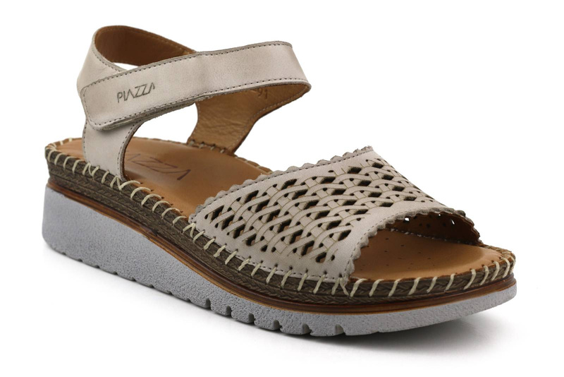 Sandały damskie na koturnie - PIAZZA 910127-91, szare