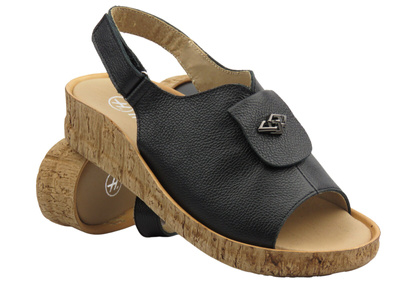 Sandały damskie skórzane czarne Helios Komfort 140