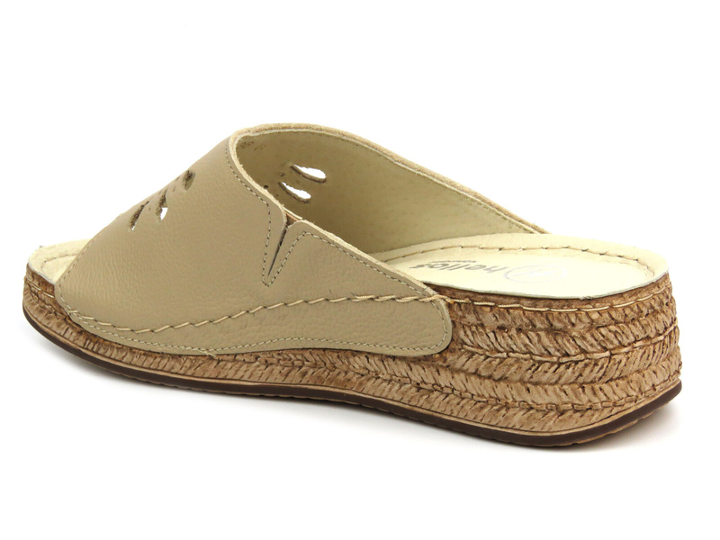 Skórzane klapki damskie - Helios Komfort 137, ecru