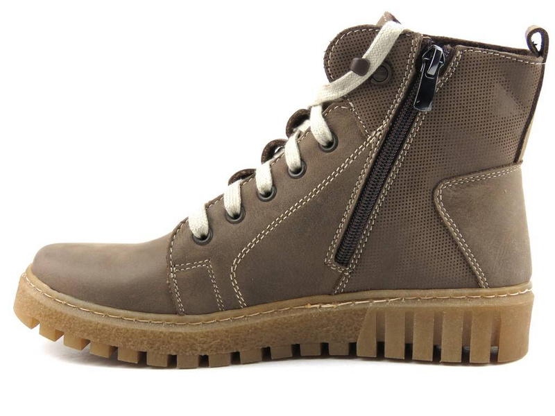 Skórzane trapery damskie HELIOS Komfort 577, ciemny beż