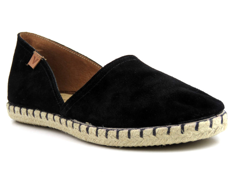 Skórzane espadryle damskie z wyciętą cholewką - VENEZIA 473-22035, czarne