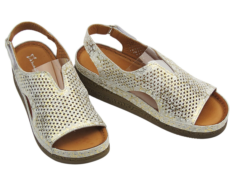 Skórzane sandały damskie ażurowe srebrne Maciejka L4494-35/00-1