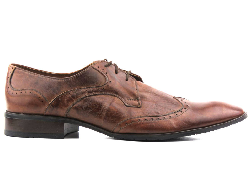 Skórzane półbuty, brogsy męskie MOSKAŁA A118, brązowe