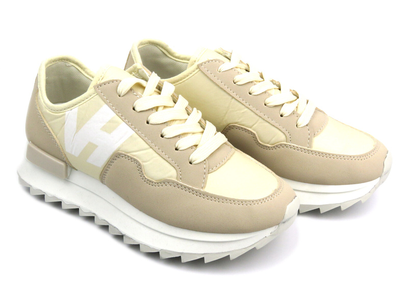 Sneakersy damskie na platformie - Potocki 24-16311, beżowe