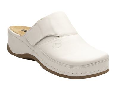 Skórzane Klapki Damskie Leon 2019 białe