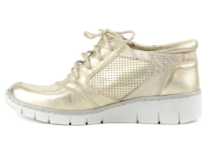 Skórzane sneakersy damskie z suwakiem - Helios Komfort 536-1, złote 