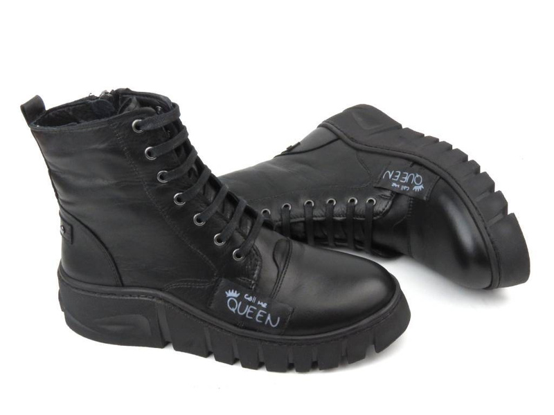 Botki damskie skórzane na platformie - VENEZIA 0242270, czarne