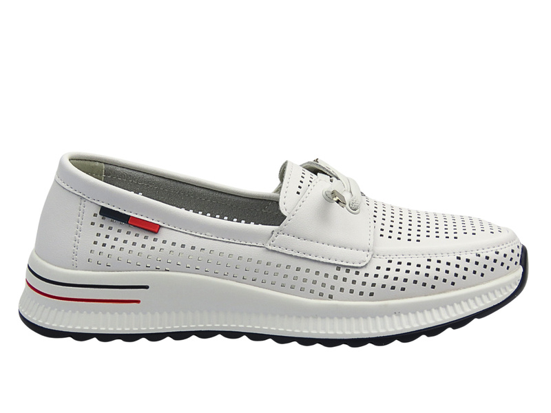 Skórzane półbuty damskie ażurowe białe Nika Komfort H-647