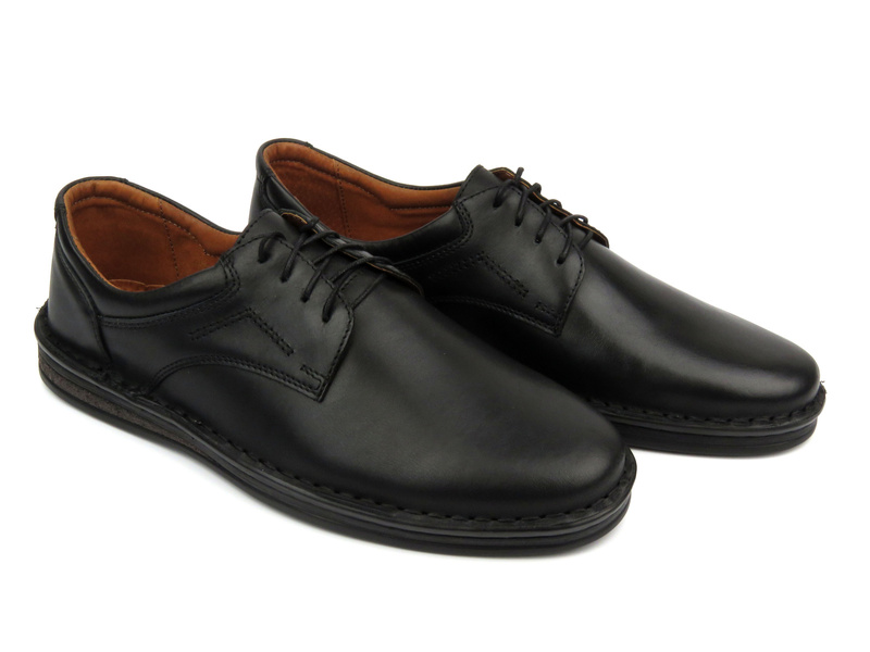 Skórzane półbuty męskie - Waldi 925A, czarne